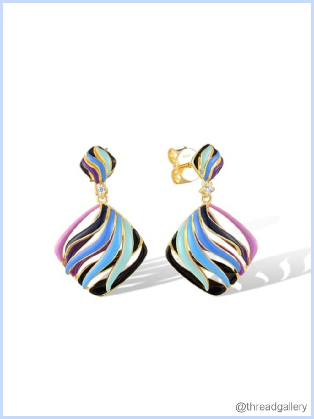 925 Sterling Silver Cubic Zirconia Enamel Flower Dragonfly Stud Earrings Women